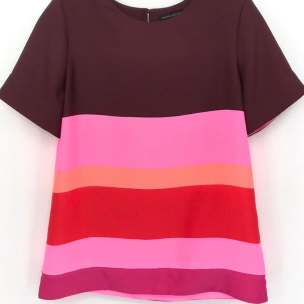 BANANA REPUBLIC Silky Multicolor Striped Pullover Short Sleeve Boxy Fit Blouse